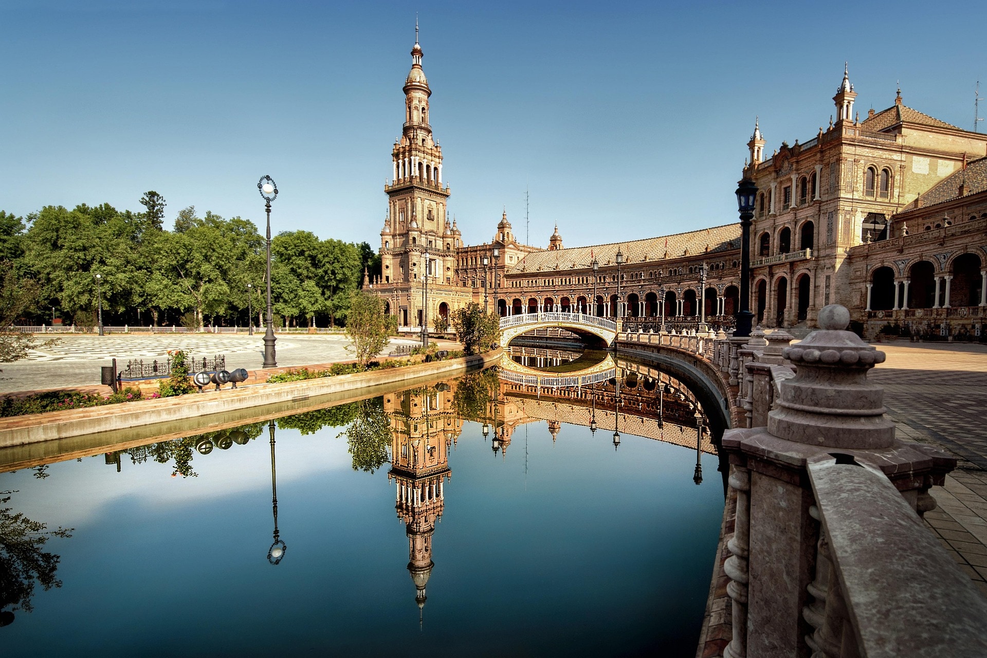 Plaza Mayor in a Spanish historic center at golden hour